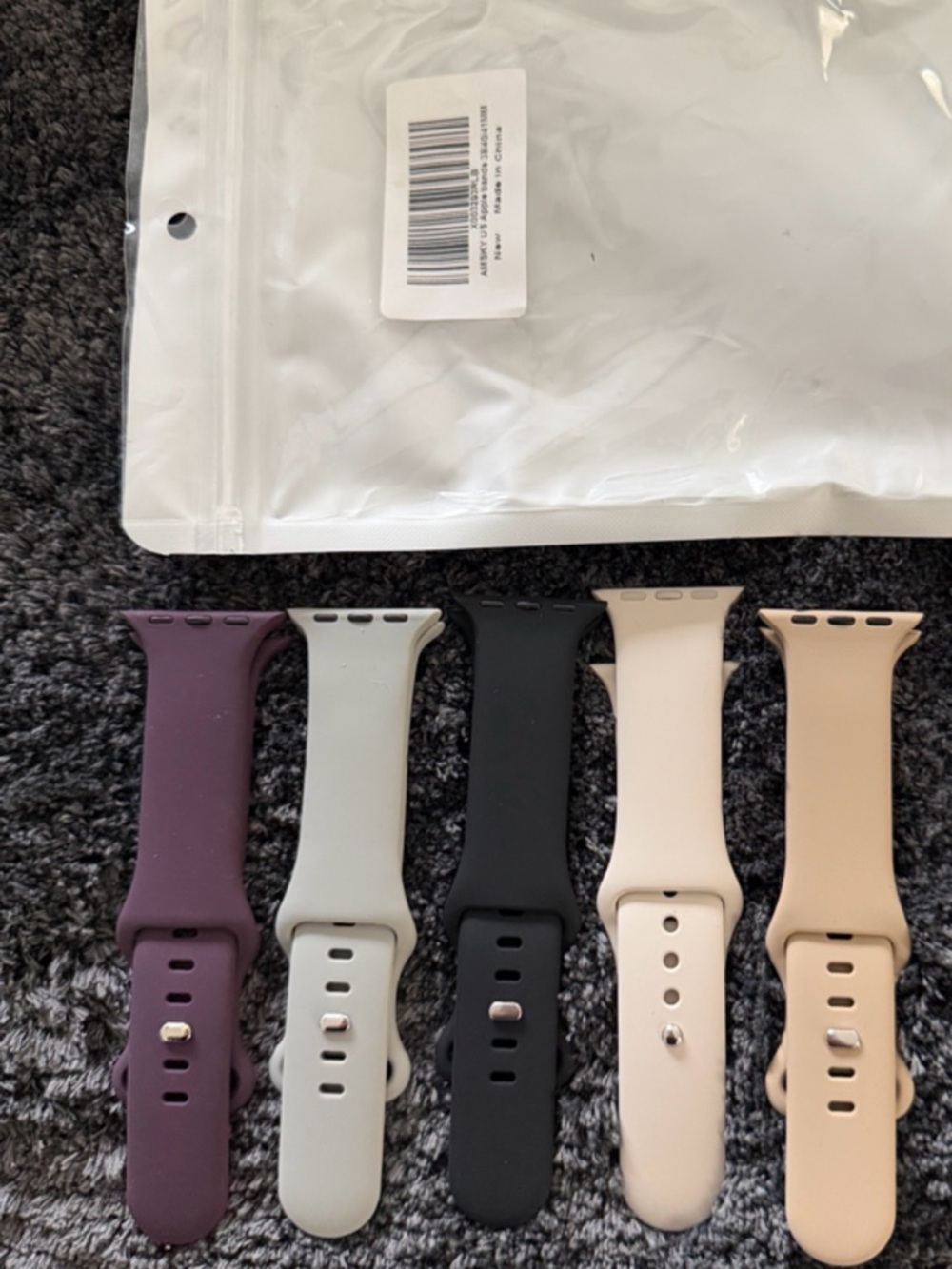 Silicone Replacement Wristband Set - Plum, Light Gray, Black, Cream, Tan, Teal